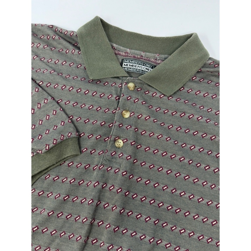 Vintage Members Only Men's Polo Golf Shirt Size XL Geometric Pattern Green L1
